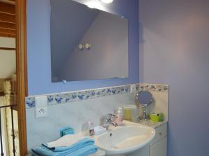a bathroom with a sink and a mirror at Ancienne ferme rénovée au cœur de la Vallée Noire avec jardin clos, vélos et équipements complets - FR-1-591-111 in Tranzault +24 photos