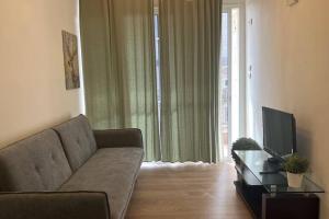 a living room with a couch and a television at Gabriel Apartments - JAFFA Street 214 Suits + Balcony in Bet HaKerem