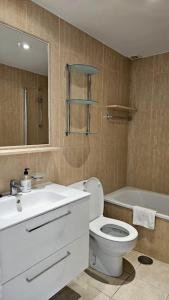 a bathroom with a toilet and a sink and a tub at marina del sol 232 in Málaga