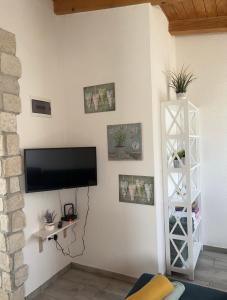 a living room with a flat screen tv on a wall at Luxury house Ivan in Divojevići