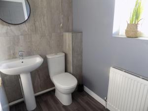 a bathroom with a toilet and a sink and a mirror at Modern 3 Bed - Lincoln - Parking in Lincoln