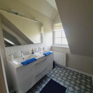 a bathroom with a sink and a mirror at Gîte La Frévalette in Thiétreville