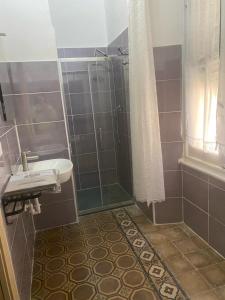 y baño con ducha y lavamanos. en Casa delle farfalle, en Pontinvrea