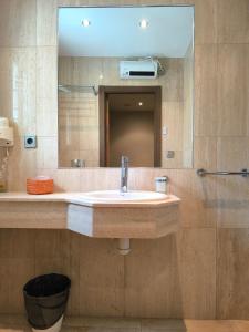 a bathroom with a sink and a mirror at Hotel Santa Barbara in Andorra
