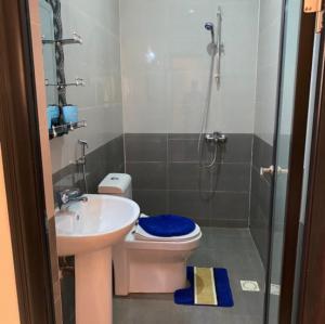 ein Bad mit einem WC, einem Waschbecken und einer Dusche in der Unterkunft PARADISE VIEW #73 in Banjul