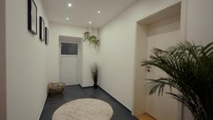 薩維靈恩的住宿－Monteurzimmer Pavan, K1 KEINE Ferienwohnung，一条有白色墙壁、白色门和地毯的走廊