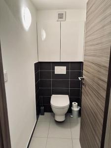 Palac Anežka B1 في برنو: حمام صغير مع مرحاض في كشك