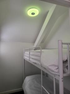 a bunk bed in a room with a ceiling at 10 old church street in Cefn-coed-y-cymmer