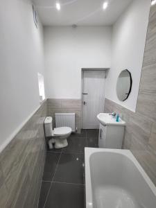 a bathroom with a toilet and a sink at 10 old church street in Cefn-coed-y-cymmer