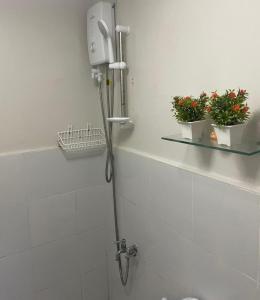 a shower in a bathroom with plants on a wall at Saekyung Village One-Phase 2 in Lapu Lapu City