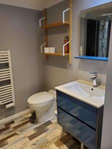 uma casa de banho com um WC branco e um lavatório. em La bastille 4 em Saintes