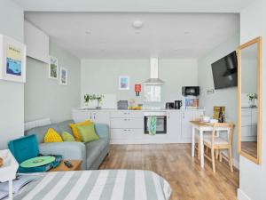 uma sala de estar com um sofá e uma cozinha em 1 Bed in Brixham 78520 em Galmpton-on-the-Dart