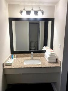 a bathroom with a sink and a mirror at Baymont by Wyndham Del Rio in Del Rio