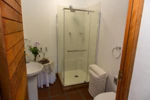 a bathroom with a shower and a toilet and a sink at Upington African Vineyard Boutique Hotel & SPA in Kanoneiland
