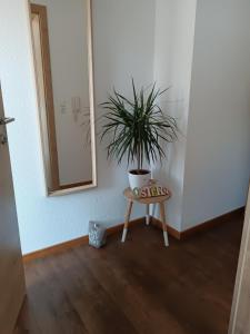 una maceta sentada en una mesa en una habitación en Apart schöne Aussicht, en Kauns