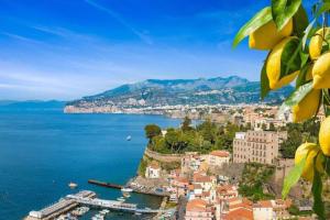 a view of the town of positano on the amalfi coast at Lemon Town in Sorrento