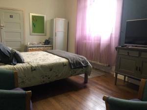 sypialnia z łóżkiem i telewizorem z płaskim ekranem w obiekcie 53Bou w mieście Uglas