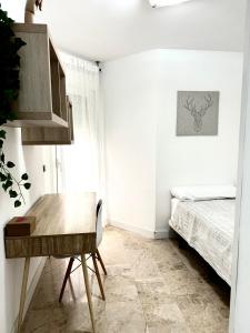 1 dormitorio con escritorio y 1 cama en Alojamiento Bruckner, en Málaga