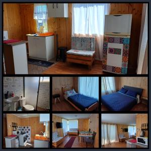 een collage van foto's van een keuken en een woonkamer bij Cabañas Lomas de Putagan in Linares