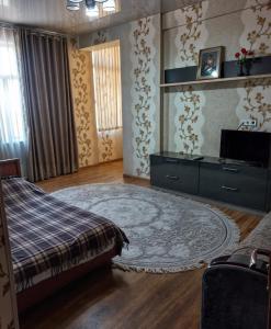 a bedroom with a bed and a television in it at Apartment near the airport - Квартира около аэропорта in Dushanbe