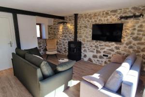 ein Wohnzimmer mit Sofa und Fernseher in der Unterkunft La Casina de Mestas de Con - Con jardín exterior - VV-2903-AS in Con