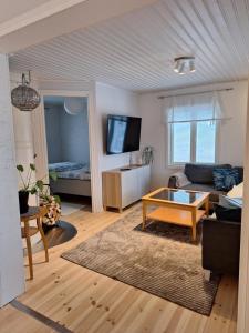 - un salon avec un canapé et une table basse dans l'établissement Yö Vaahteramäellä, 