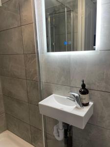 A bathroom at Modern flat & balcony in historic West Kensington