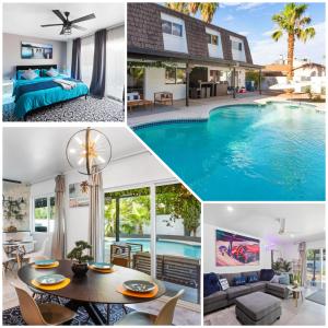 a collage of photos of a house and a swimming pool at VENICe Villa HOUSE! 8 minutes to STRIP -10 Freemont -7 Airport in Las Vegas