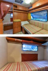 two pictures of a bedroom in an rv at Chalet nel Verde di Cavo in Cavo