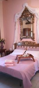 a bedroom with a bed with a mirror on it at Dependance Torretta Pucci in Civitella dʼAgliano