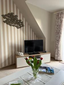 TV a/nebo společenská místnost v ubytování Haus-Seeschwalbe-Wohnung-4