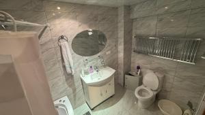 La salle de bains est pourvue d'un lavabo, de toilettes et d'un miroir. dans l'établissement Hambardzumyan, à Erevan
