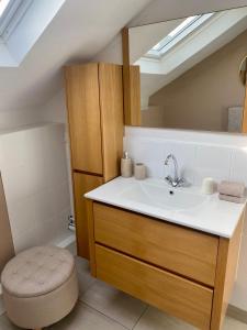 a bathroom with a sink and a skylight at La Besace in Sainte-Croix