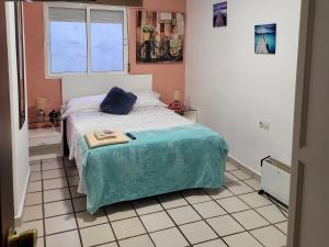 una camera con un letto e una coperta blu di Habitacion muy céntrica. a Granada