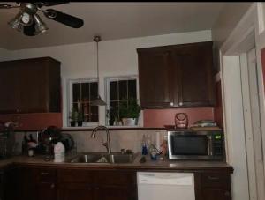 a kitchen with a sink and a microwave at Marygrove Manor in Detroit