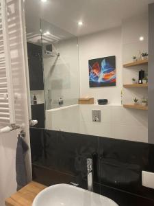 een badkamer met een wastafel en een spiegel bij The Terrace — Karpacz in Karpacz