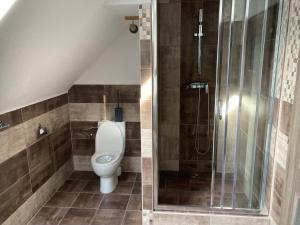 e bagno con servizi igienici e doccia. di ubytování v podkroví a Jindřichŭv Hradec Altre 10 foto