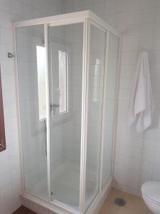 bagno con doccia in vetro e servizi igienici. di Casa La Porriñesa a Porriño