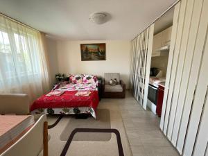 a bedroom with a bed and a chair in it at Casa Matei in Turda