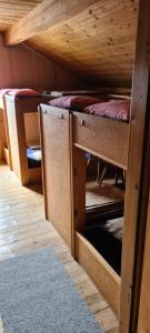 a room with three bunk beds in a cabin at Skihaus Hochwang in Arosa