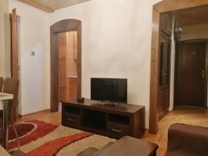 a living room with a flat screen tv on a table at Etno-urban stan na dan in Paraćin