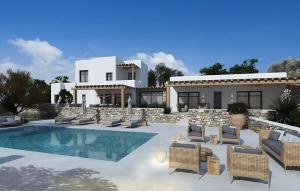 皮沙羅的住宿－Amazing Villa 6bed in Agios Lazaros Mykonos， ⁇ 染带游泳池的别墅