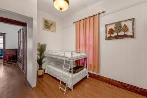 a room with a bunk bed with a cat sleeping on a dog bedvisor at The Victorian on South Park - Sleeps 6 in Buffalo