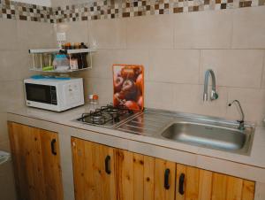 een keuken met een wastafel en een magnetron bij Casa al pie de la playa con Aire acondicionado y BBQ in Playas