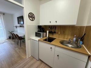 a kitchen with a sink and a microwave at Boho Apartment Birkenstöckl in Bad Reichenhall