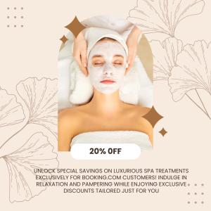 Un volantino per una spa con una donna con una maschera facciale. di The Resort Country Club & Spa a Akanthou