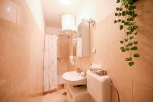 a bathroom with a toilet and a sink with a potted plant at Apartment Mia in Zadar +17 photos