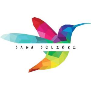 a colorful hummingbird logo with a rainbow at Casa Colibrí Apartamento 7A in Guatemala