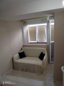 ein Zimmer mit einem Sofa mit zwei Kissen darauf in der Unterkunft Apartament in centrul istoric in Baia Mare