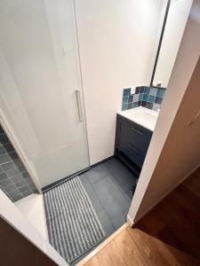 La salle de bains est pourvue d'une douche et d'un lavabo. dans l'établissement "Lou Pataquet", à Marseille